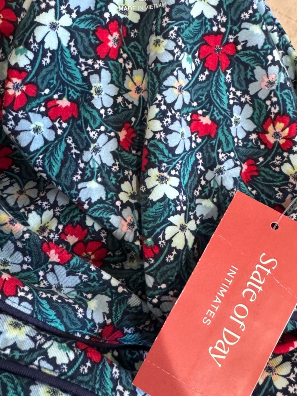 State of Day Floral Intimates Set - Teal Navy with Red & Light Blue Flowers